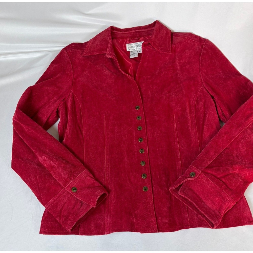 Live a Little Red Suede Leather Jacket Women Medium Button Front Z176WS